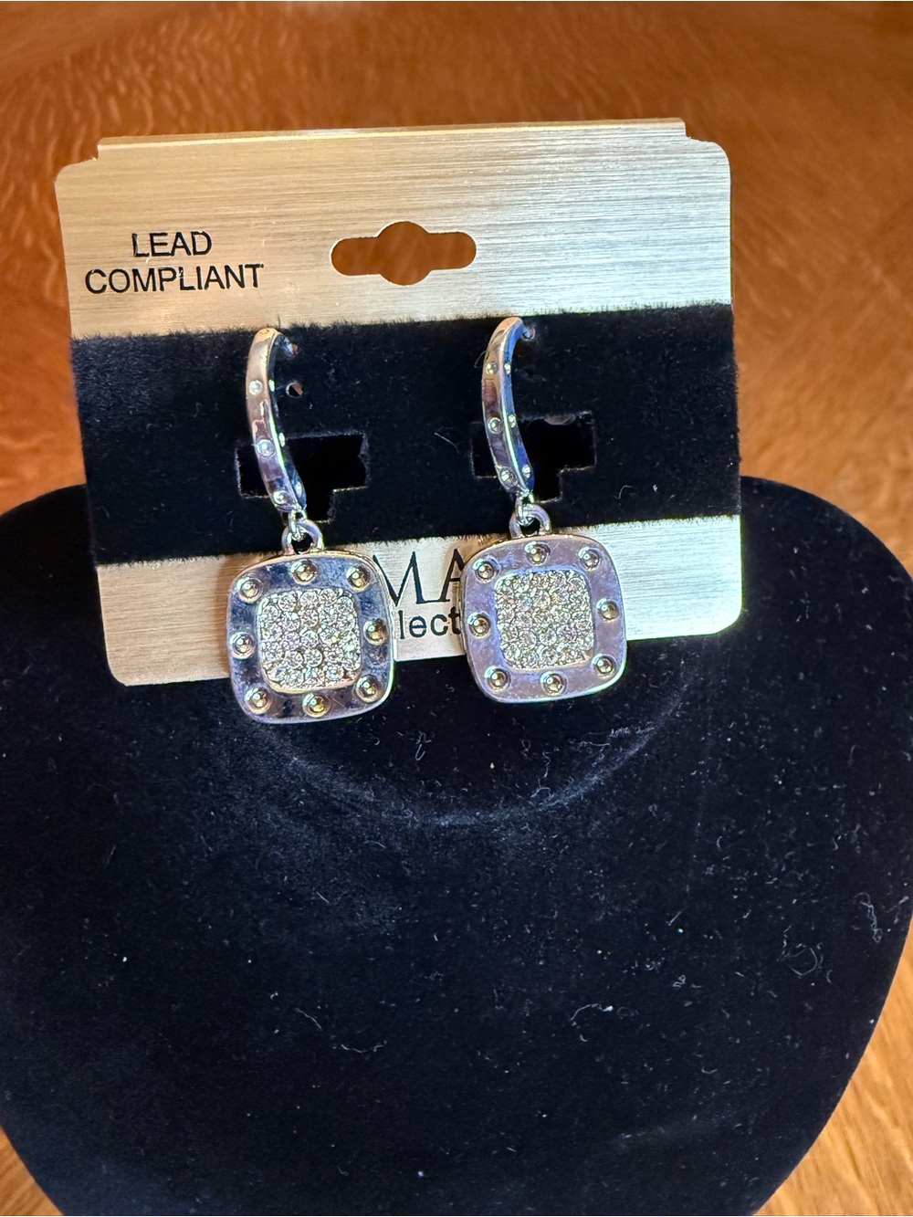 Crystal Pave Square Drop Earrings - Silver